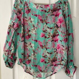 Tolani Floral Blouse - Pink and Green 100% silk